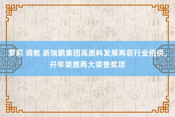 萝莉 调教 新瑞鹏集团高质料发展再获行业招供，开年荣膺两大荣誉奖项