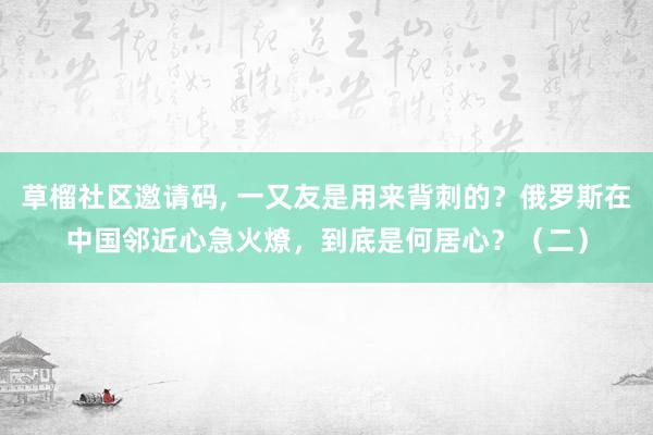 草榴社区邀请码, 一又友是用来背刺的？俄罗斯在中国邻近心急火燎，到底是何居心？（二）