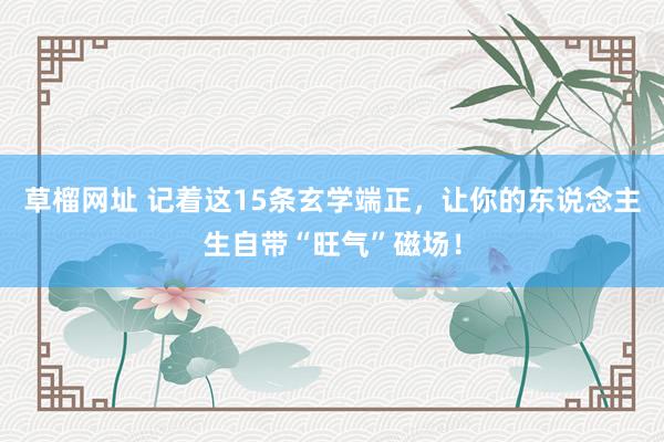 草榴网址 记着这15条玄学端正，让你的东说念主生自带“旺气”磁场！
